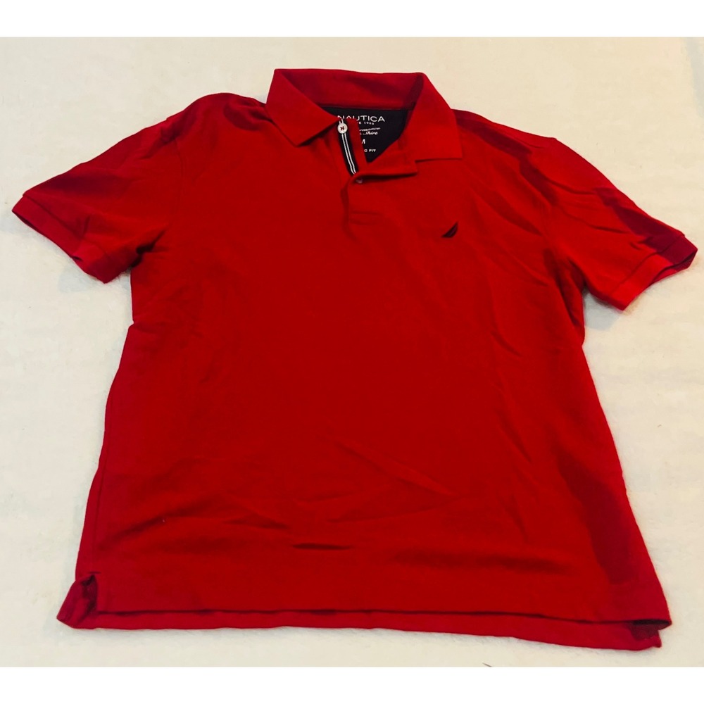 Nautica Mens Performance Deck Shirt Red Short Sleeve Polo Classic Fit Size M